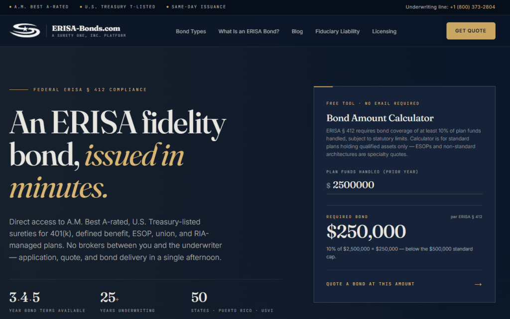 erisa, erisa bond, erisa fidelity bond