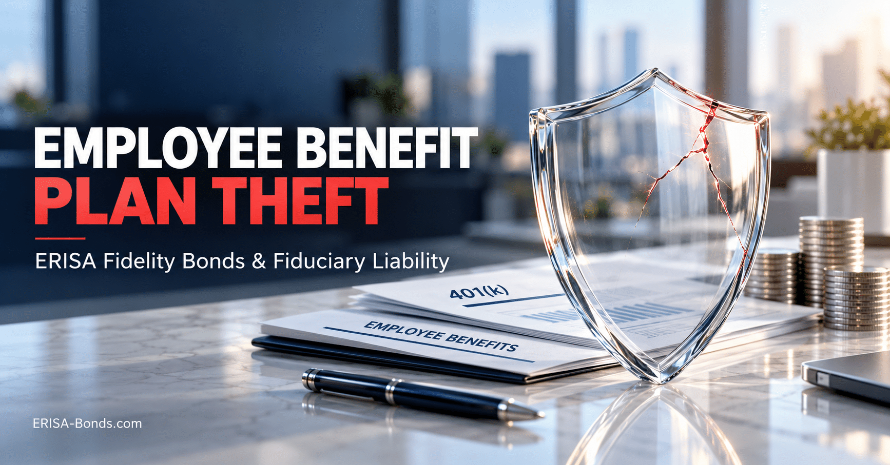 Employee benefit plan theft and the ERISA fidelity bond, cracked shield over 401(k) and benefits documents